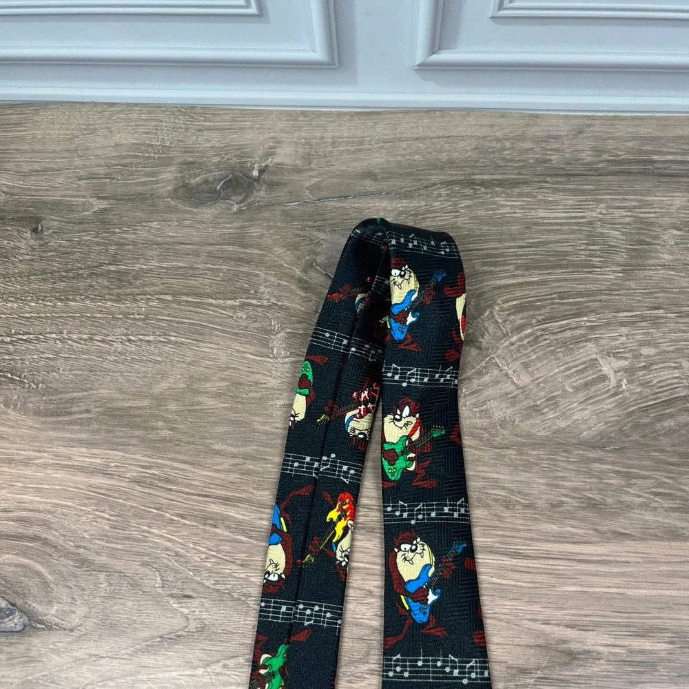 VTG 2001 Looney Tunes Necktie Mens Black Taz Tasmanian Devil Rock Guitar Music